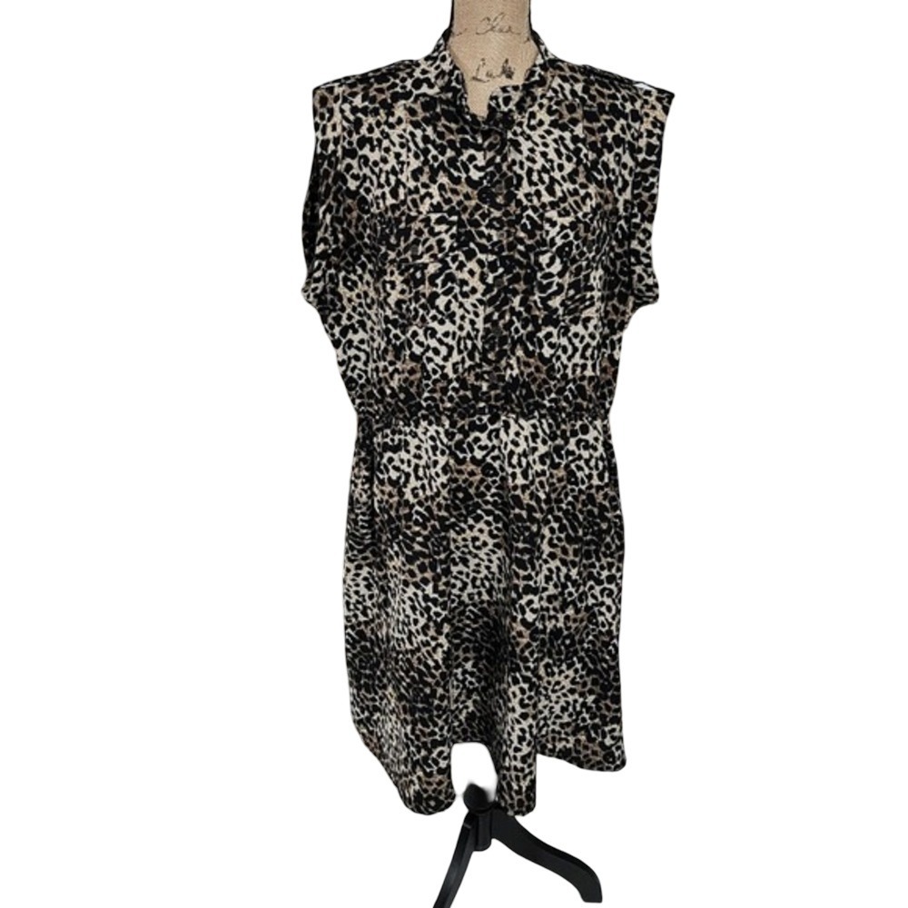 Speed Control New York Leopard Print Sleeveless Shirt Dress Brown Black 3X
